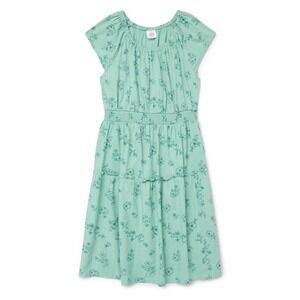 Wonder Nation Girls Smocked Waist Dress Floral Aqua Rainforest XXL 18 NWT
